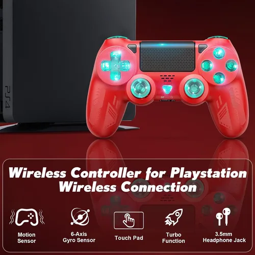 Vista 3 de 2 Pack RGB Wireless Controller for PS4SlimProPC, Colorful RGB lights - Blue Red Green Pink Orange Cyan Purple, Dual Vibration6-Axis Motion