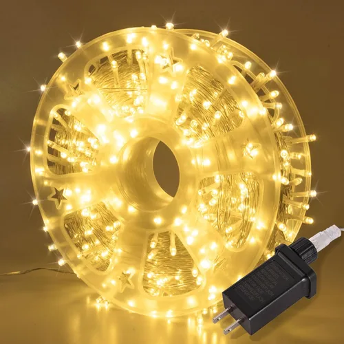 Vista 12 de Etinga Guirnalda de 100 luces LED rojas de 33 pies, luces de hadas enchufables con 8 modos de iluminación, luces decorativas impermeables