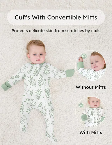 Vista 4 de Yoofoss Pijama para bebé 100% algodón orgánico para recién nacido, 0-3, 3-6, 6-9 meses, ropa de 3 piezas con pies