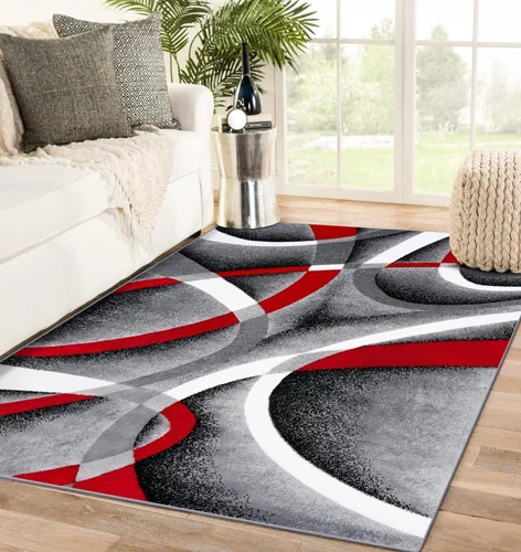 Vista 26 de 2305 Alfombra abstracta moderna roja, negra, y beige, Sintético, Amarillo