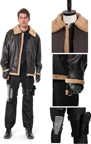 Vista 6 de Chaqueta de cosplay para hombre, pantalones, uniforme superior, cinturón marrón, guantes, disfraz de Halloween