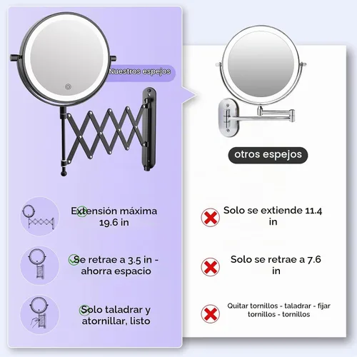 Vista 3 de 8" recargable montado en la pared espejo de maquillaje aumento echado a un Negro