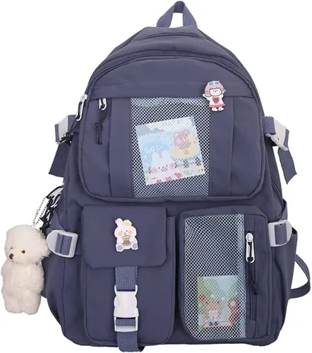 Vista 4 de Mochila Kawaii con alfileres y accesorios colgantes, linda mochila universitaria para escuela secundaria, bolsas para laptop para adolescentes