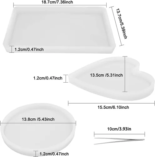 Vista 2 de findTop 3 moldes de silicona con 2 pinzas, incluye molde redondo, rectangular y en forma de corazón para posavasos decorativos de bricolaje