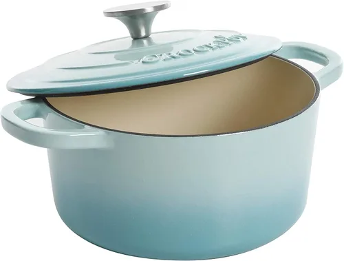 Vista 4 de Crock-Pot Horno Holandés Artesanal Redondo de Hierro Fundido Esmaltado, 3 Cuartos, Aqua