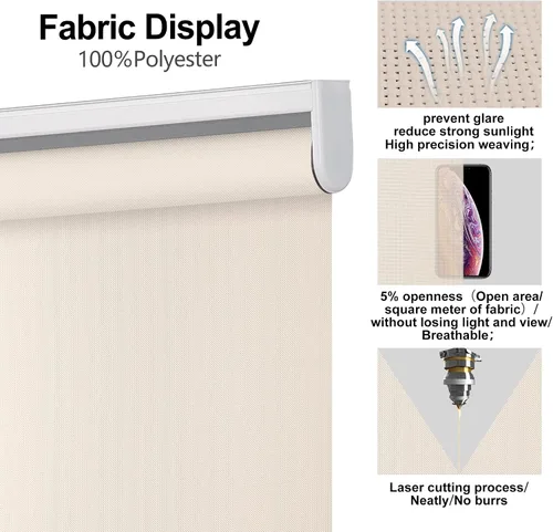 Vista 3 de Persianas enrollables sin cordón con filtro de luz para ventanas, persianas enrollables con resorte y puerta para dormitorio, persianas para Beige