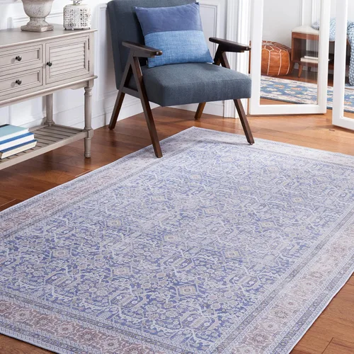 Vista 8 de SAFAVIEH Tucson Collection - Alfombra lavable de 2 pies 6 pulgadas x 6 pies, azul y al óxido, antideslizante y fácil de limpiar, ideal para pasillo