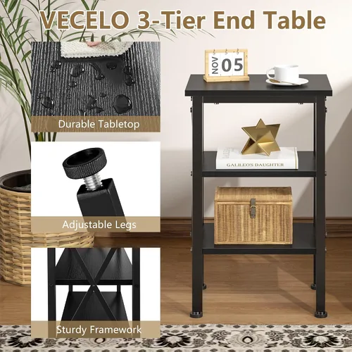 Vista 4 de VECELO Mesa auxiliar, mesita de noche, mesas auxiliares de sala de estar de 24 pulgadas de alto, mesitas de noche reforzadas con diseño X, mesa