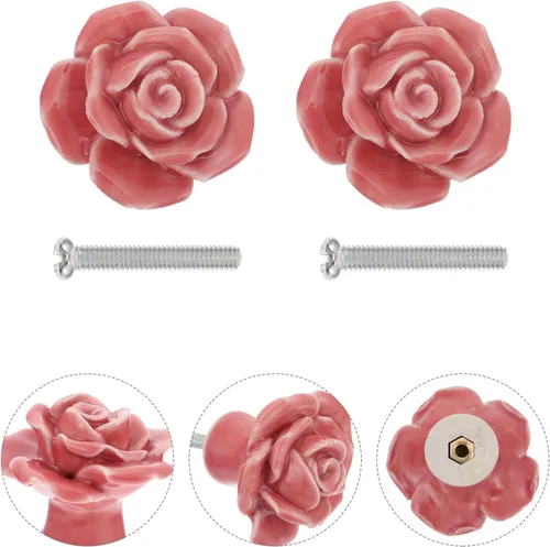 Vista 6 de LIFKOME 8 tiradores de rosas de cerámica para gabinete, pomos de armario para cajones, pomos de puerta de flores de rosas florales, pomos