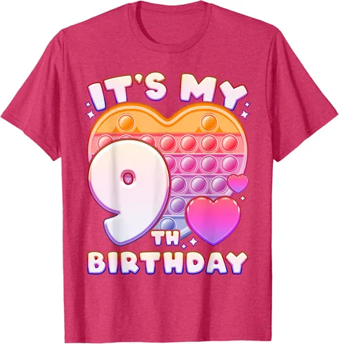 Vista 25 de Pop-it Birthday Girl 9 años de edad, Push it Pop Fidget Bubble Camiseta, Negro