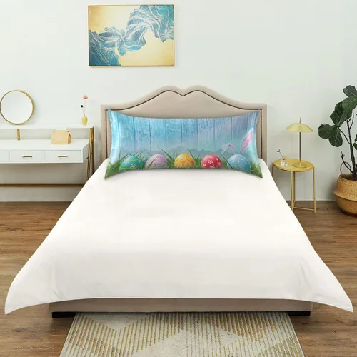 Vista 4 de Nander Funda de almohada de satén estándar de Pascua, huevos coloridos y orejas de conejo, funda de almohada para el hogar, funda de almohada suave