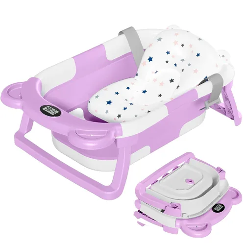 Vista 13 de TPN - Bañera plegable para bebés con cojín suave y termómetro en tiempo real, bañera portátil de viaje para recién nacidos e infantes