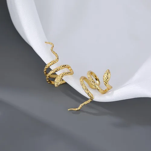 Vista 3 de Reffeer Aretes de plata de ley 925 con diseño de serpiente sin piercings para mujeres y niñas