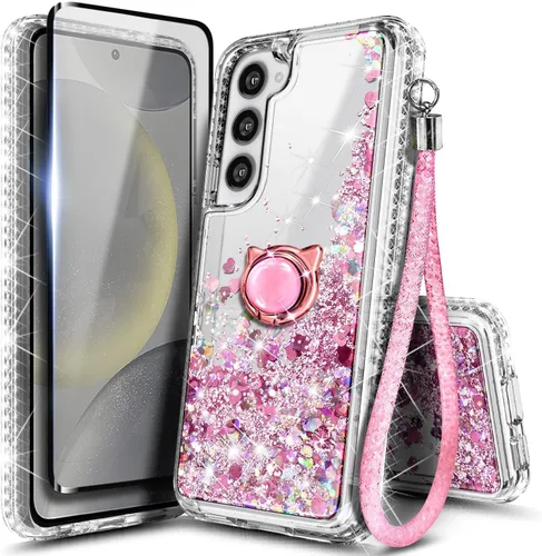 Vista 21 de NGB - Funda para teléfono Samsung Galaxy S9, color aguamarina/morado, bonita funda con purpurina líquida para mujeres y niñas, con protector