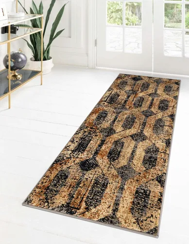 Vista 8 de Unique Loom Saturn Collection - Astra (Runner 2 pies 2 pulgadas x 5 pies 0 pulgadas, beige crema/negro)