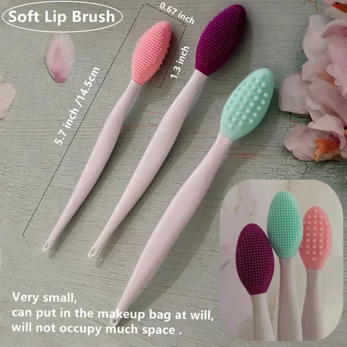 Vista 4 de 3 piezas de cepillo exfoliante para labios, exfoliador de labios, herramienta de cepillo para labios de silicona de doble cara para hombres