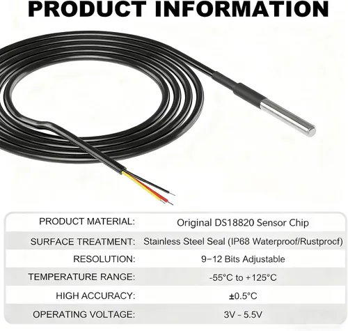 Vista 3 de DS18B20 - Sonda impermeable con sensor de temperatura (10 unidades)