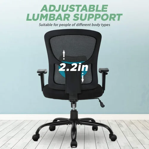 Vista 6 de Silla de oficina ergonómica ejecutiva, silla de computadora de malla con soporte lumbar, asiento ancho, brazos de ajuste, giratorio, respaldo alto