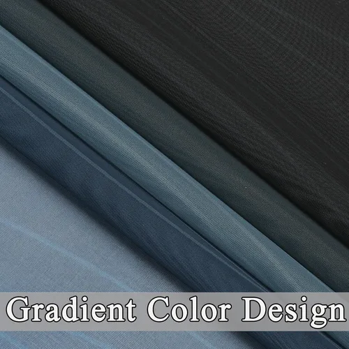 Vista 9 de Cortinas transparentes de color azul marino y negro para sala de estar, 52