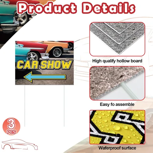 Vista 3 de AceOrbit 3 letreros de flecha para patio con diseño de flecha para exhibición de automóvil, de 16 x 12 pulgadas, de doble cara, con estacas