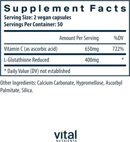 Vista 2 de Vital Nutrients Glutatión 400 mg - Apoyo antioxidante para la desintoxicación hepática - Suplemento antioxidante vegano para promover la salud