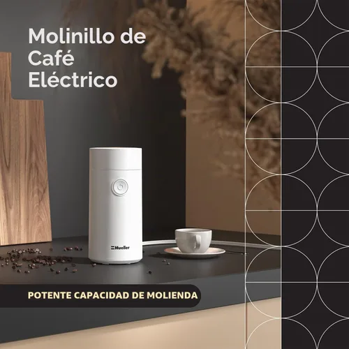 Vista 2 de MuellerLiving Molinillo de café eléctrico para especias, nueces, hierbas y granos de café, cuchilla afilada, acero inoxidable - Blanco