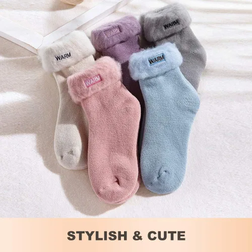 Vista 5 de SUTTOS Women's Winter Warm Slipper Socks, Thermal Thick Cushion Cute Calf Crew Socks 135 Pairs Pack