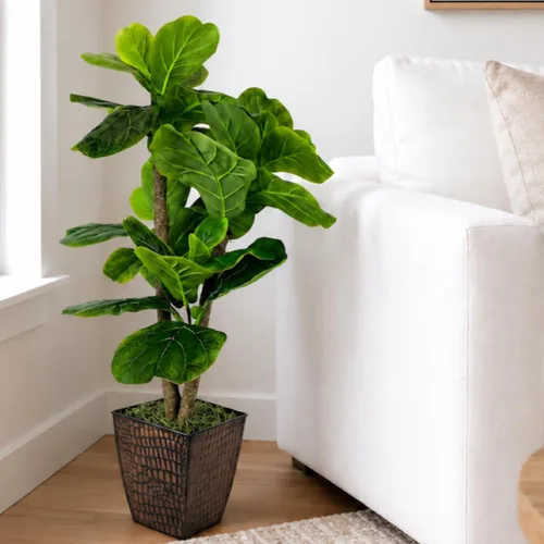 Vista 13 de LCG Florals - Árbol artificial de higuera de hoja de violín de 3.2 pies - Tronco de madera real, preensamblado, sin mantenimiento, planta artificial
