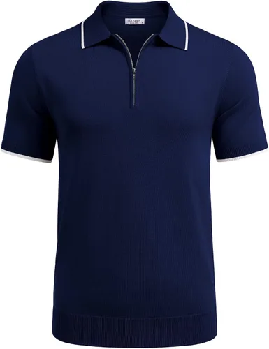 Vista 5 de COOFANDY Polo con cremallera para hombre estilo casual de punto de manga corta ajuste clásico