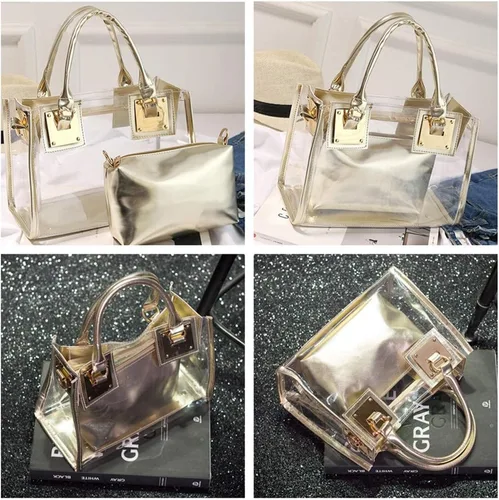 Vista 2 de Bolso bandolera transparente para mujer, bolso de mano de moda de diseñador 2 en 1