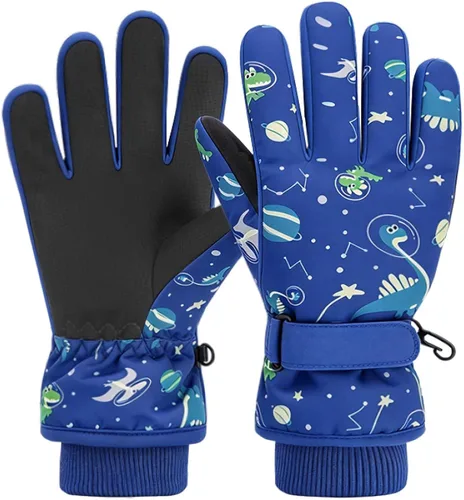 Vista 7 de Kids Ski Snow Gloves, Waterproof Winter Mittens for Boys Girls #01 azul