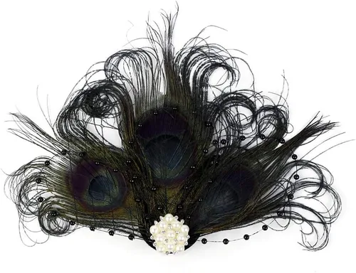 Vista 10 de Fascinator - Pinzas para el pelo con plumas de pavo real, diadema art déco, accesorios de los años 20 para mujer 04Blanco
