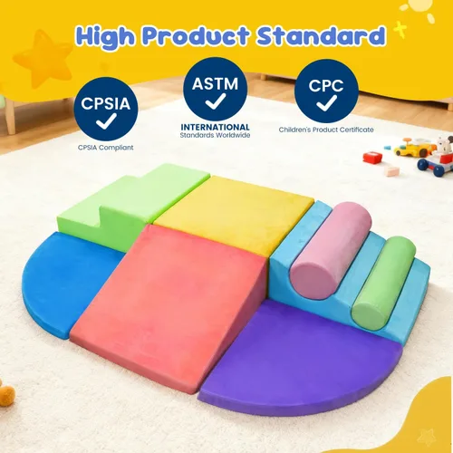 Vista 3 de Teckid Juguetes de escalada para niños pequeños, juego de 8 piezas de bloques de espuma suave para interiores, gateo seguro, escalada