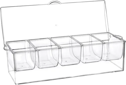 Vista 2 de MOLIGOU Servidor de condimentos refrigerado con tapa, bandeja de condimentos refrigerados con 5 compartimentos extraíbles, recipientes para servir