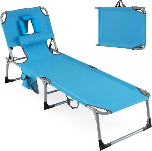 Vista 26 de Goplus Silla bronceadora, silla plegable ajustable para patio con orificio para la cara, almohada extraíble, 330 libras, correa de transporte, silla
