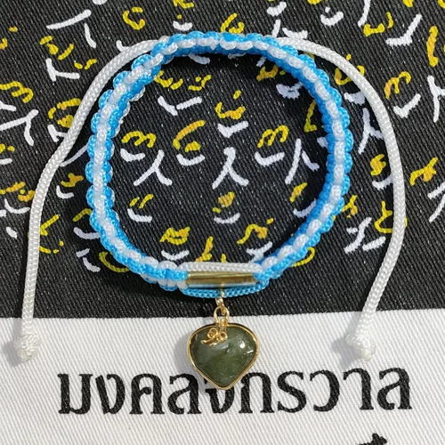Vista 7 de Pulseras de cuerda ajustable con dije de protección de la suerte hilo espiritual azul corazón moneda que promueve el amor joyería para mujeres