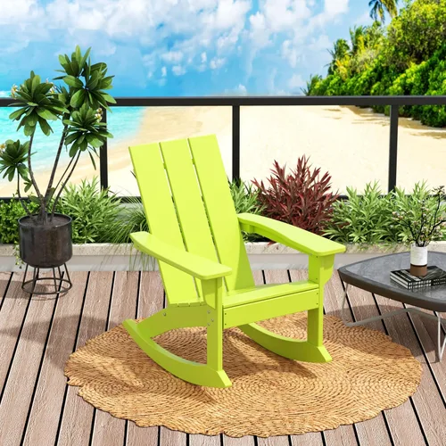 Vista 45 de WO Home Furniture Silla Mecedora de Patio Moderna para Exteriores HDPE Resistente a UV y Clima (Negro)