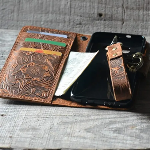 Vista 4 de Hecho a mano de cuero genuino estilo libro retro para Samsung Galaxy A73 A53 M53 A33 s10 plus cuero cartera caso