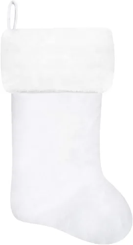 Vista 150 de Calcetines de Navidad bordados de 20 pulgadas con monograma, terciopelo negro con puño de felpa blanca supersuave, adornos clásicos para decoración