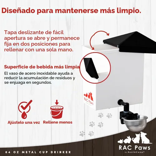Vista 6 de RentACoop Bebedor de animales pequeños de 64 oz con taza de metal