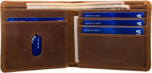 Vista 7 de Cartera de cuero para hombre Billetera plegable de cuero de grano completo 100% auténtico, Nuez, Classic