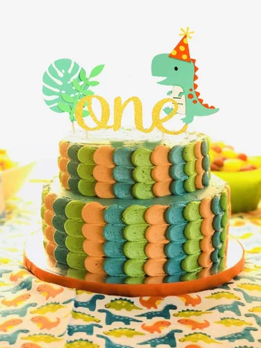 Vista 5 de LaVenty Decoración de dinosaurio dorado para el primer cumpleaños