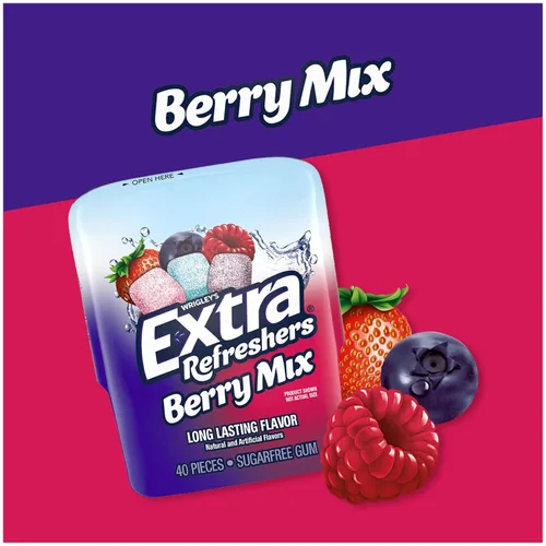 Vista 3 de Extra Refreshers Berry Mix - Goma de mascar sin azúcar, 3.21 onzas, 40 unidades (paquete de 24)