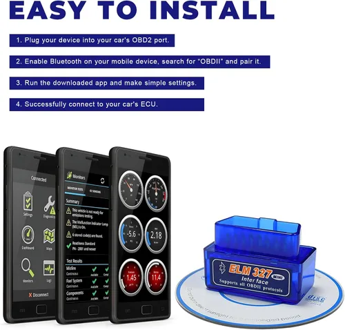 Vista 5 de ELM327 OBDⅡ Escáner de diagnóstico automático para automóvil, mini herramienta de escaneo Bluetooth, detector de fallas automotrices, lector