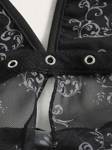Vista 3 de Cozyease Camiseta sin mangas Y2K de malla con cuello halter y dobladillo dividido para mujer
