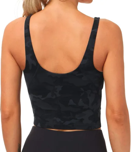 Vista 4 de THE GYM PEOPLE Sujetador deportivo de camuflaje largo para mujer, sin alambres, acolchado, soporte medio, para yoga, gimnasio, correr