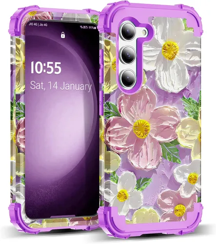 Vista 66 de Funda para Galaxy A14 5G Case, Patrón Floral 3 en 1 Protección Resistente de Servicio Pesado a Prueba de Golpes Parachoques de Goma de Silicona