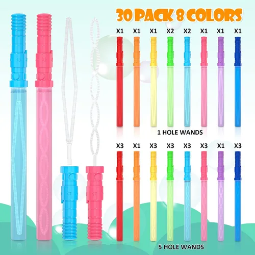 Vista 2 de Inscraft Paquete de 30 varitas de burbujas grandes de 14 pulgadas, 8 colores a granel para juguete de verano, uso de actividades al aire libre e