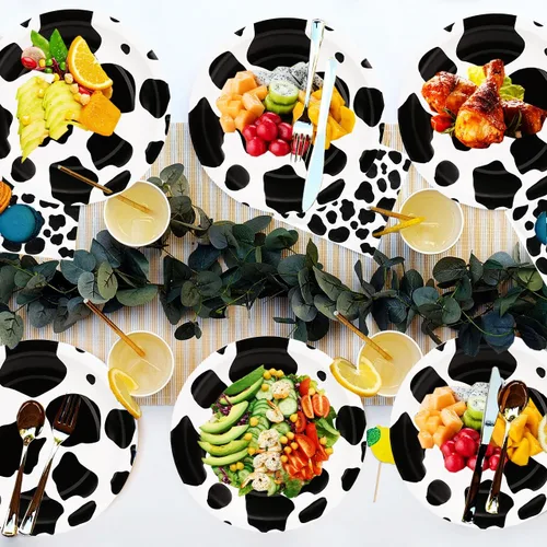 Vista 7 de Juego de 80 platos y servilletas de vaca con estampado de vaca, platos y servilletas de 7 pulgadas, servilletas para decoración de cumpleaños