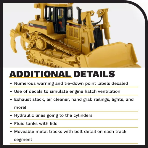 Vista 5 de Diecast Masters 1:50 Escala Cat D8R Bulldozer para coleccionistas, Caterpillar Track-Type Tractor Construcción Modelo Modelo Réplica, Core Classics